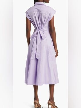 Du Paradis Short Sleeve Cotton Midi Shirtdress size medium lavender lilac